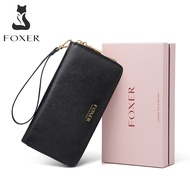 FOXER Women Genuine Leather Long Wallet Lady Clutch with Wristlet Strap Credit Card Holder Cellphone