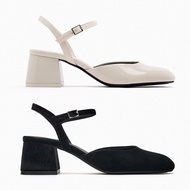 Zara2023 Autumn New Product TRF Women's Shoes Black Velvet Mules Thick Heel Shoes Flat Buckle Mary Jane Shoes