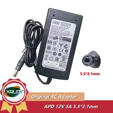 Genuine Asian Power Devices APD DA-60N12 DA-60M12 AC Adapter Power Charger 60W 12V 5A 5.5mm x 2.1mm