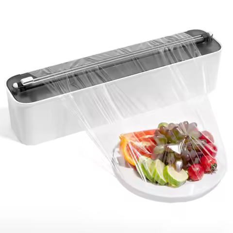 Aluminum Foil & Plastic Wrap Dispenser with Cutter - Magnetic & No-Drill Wall Mount, Cling Film Disp