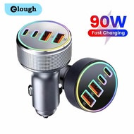 Elough 90W 4 Ports USB C Car Charger Fast Charging QC3.0 USB Type C Phone Charger Adapter