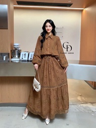 CD (ชุดเซทแขนยาวลูกไม้พรีเมียม) New Lace Set (Shirt&Skirt) Color:ตามแบบ Size: Freesize Bust:117 cm/4