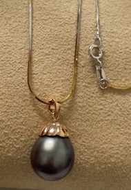 大溪地南洋黑珍珠18k玫瑰k金珠墜子+18k金三色項鍊一組一起賣