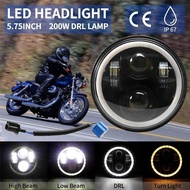 5.75 inch H4 Motorcycle LED Headlight  White DRL Angel eyes For Harley Davidson Dyna Sportster Herit