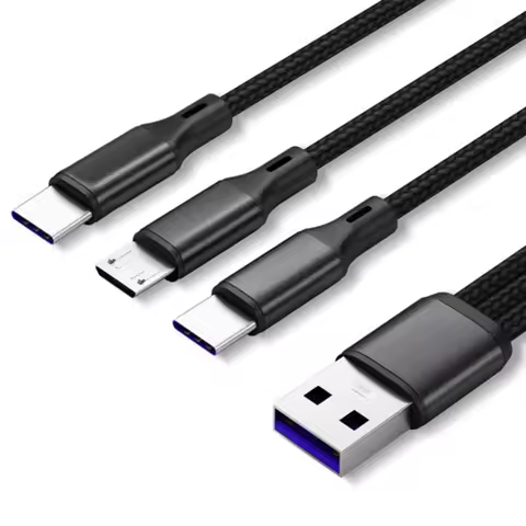 Multi Cable Braided Universal 3 in 1 Multiple USB Cable Charging Cord with Type-C Micro USB Port Con