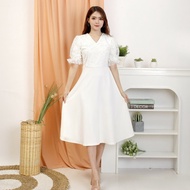 Dress putih scuba midi mix bordir tile / natal / dress natal / d2340