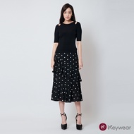 [KeyWear KeyWear Famous Product] Love Dot Lotus Leaf Romantic Long Skirt Black Polka Dot Skirt