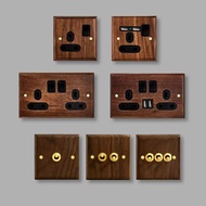 Wood Switch European Vintage Passage Wall Light Solid Wood Brass Toggle Panel Switch Power Outlet (H