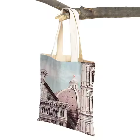 Italy Venice City Building Flowers Boat Shopper Bags Lady Canvas Tote Women Handbag Geometric Art Do