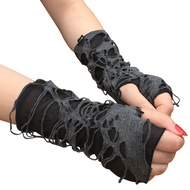 Halloween Gloves Beggar Black Ripped Punk Dark cosplay Clothes Accessories U9XR