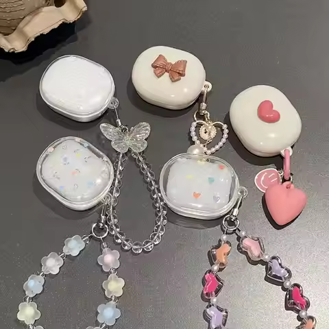 Luxury Love Heart Pearl Bracelet Keychain Earphone Soft Case For Xiaomi Redmi Buds 4 Lite 3D Bow Wir