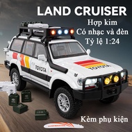 Mô hình xe Toyota Land Cruiser LC80 bằng hợp kim có nhạc và đèn tỷ lệ 1:24 gương chiếu hậu đóng mở c