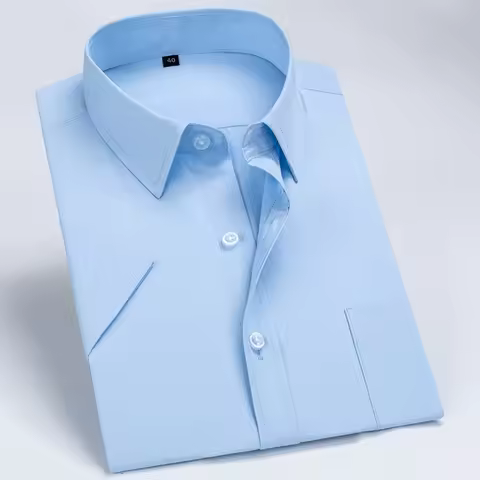 Business Dress Shirt Men Short Sleeve Autumn Spring Fashion Solid Casual Formal White Work Office Si
