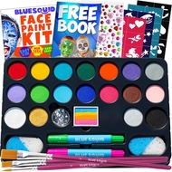 Blue Squid Face Painting Kit For Kids - 24 Colors 160Pc Ultimate Face Paint Kit Stencils Book - Safe