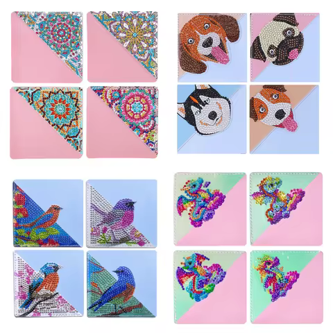 4 DIY Mandala flower/animal pattern diamond art painting set bookmark corners, suitable for books an
