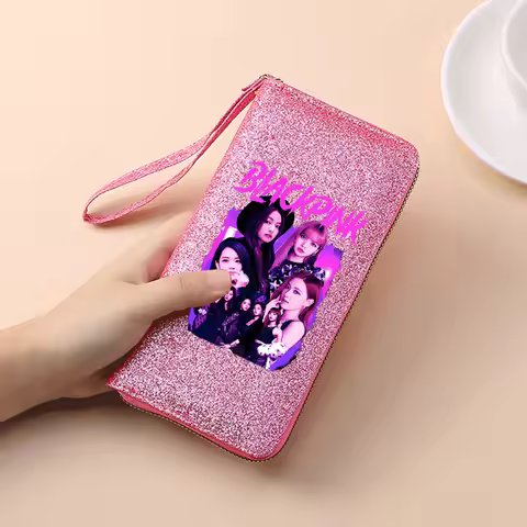 Kpop Blackpink Large Capacity Wallets for Women Pink Band Printed Money Bag Female Commute Portable
