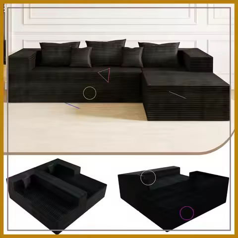 105.9" L-Shaped Modular Sofa, Cloud Couch with Deep Seat, Corduroy Fabric, Memory Foam, No Assembly 