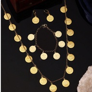 1 Set 22K Gold Plated Coin Pendant Necklace, Earrings, Bracelet Jewelry Set, Fashionable & Unique Fo