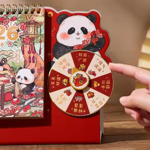 Creative Cartoon Panda New Year Desktop Calendar Double Coil Thick Flip Calendar 3D Tear-away Planne