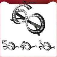 phenovo Glitter Crystal Black  Birthday Eye Glasses Anniversary Wedding Party Fancy Dress 30/40/50/6