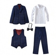 Boys Suits Grid 5-Pieces Suit Set Toddler Tuxedos Dresswear Ring Bearer Outfit Wedding Blazer Vest P