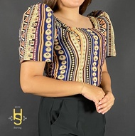 HUSI Womens Modern Ethnic Inabel Filipiniana Top