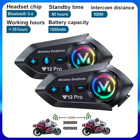 1/2pcs Y12Pro Wireless Bluetooth 5.4 Motorcycle Helmet Intercom Headset Waterproof 300 m Intercomuni