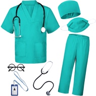 BOMLY Doctor Costume for Kids 7Pcs Toddler Nurse Scrubs Set With Halloween Dress Up Costumes for Boy