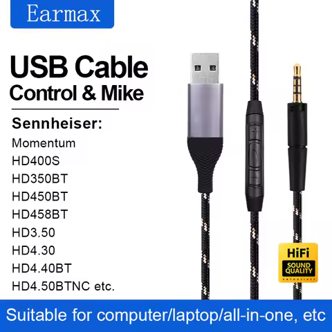 USB-A TYPE-C Lightning to 2.5mm For Sennheiser HD4.30 HD400S Monmentum HD350BT Replaceable Desktop G