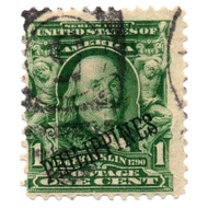 1903 - 1904 Philippine/USA 1c USPS Benjamin Franklin Stamp Overprinted PHILIPPINES Americana