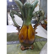 Ceramic vase high quality 7x10.5" sage green,brown,glossy