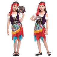 4Pcs Kids Girls Halloween Gypsy Costume Pirate Cosplay Performance Dress Up Party Wear