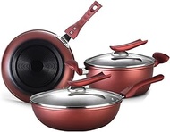 Cookware Set Iron Frying Pan Non-Stıck Wok with Lid Pot Pan Set Fireproof with Glass Cover Wooden Shovel Kitchen Cooking Warm as ever
