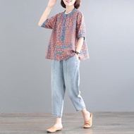 大碼女裝上衣新款韩版 大碼女裝 2025 Retro Casual Fashion Summer Two-Piece Suit for Women
