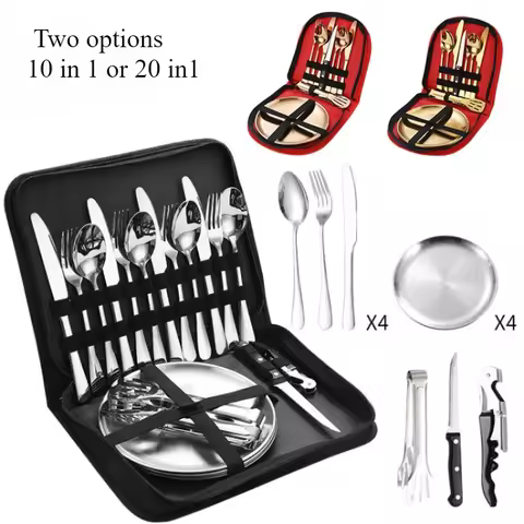 10in1 or 20in1 Two Options Stainless Steel Outdoor Tableware Set, Camping Picnic Knife, Fork, Spoon