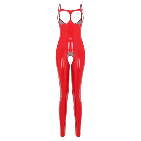 Adults Womens Lingerie Hollow Out Crotchless Jumpsuit Open Chest Adjustable Strap Latex Catsuit Cost
