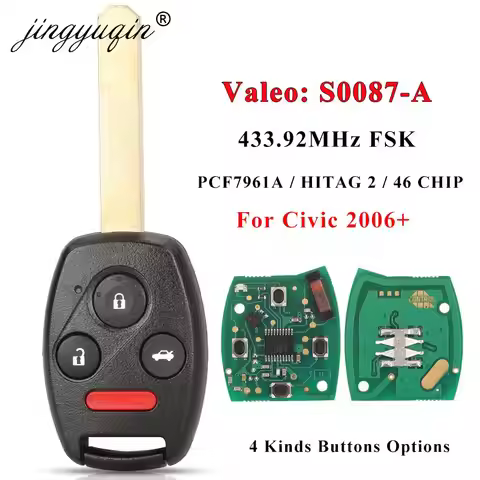 jingyuqin N5F-S0087-A Remote Car Key 433MHz ID46 Chip for Honda Civic 2006 2007+ Auto Keys Fob Contr