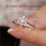 ((Comes with GRA Certificate) 925 Sterling Silver Platinum Plated Sunflower Moissanite Ring Female E