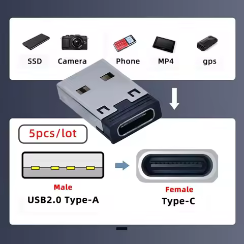 5Pac Full Tight USB to USB C Adapter, USB Type A Male to USB Type C Female, Add a Type C for PC/Mac/