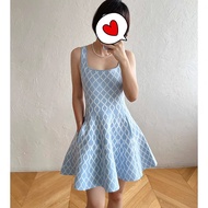 D0H9 Self-Portrait 2026 Blue Sling Knitted Dress with Square Neck for Women