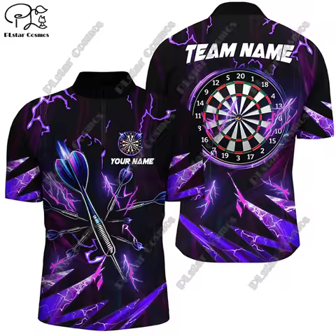 New Custom 3D Printed Flame Pattern Darts Stand Collar Zipper POLO Shirt Universal Casual Team Throw