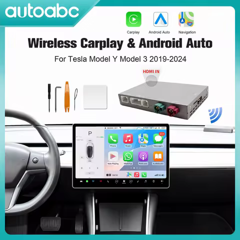 AUTOABC Wireless CarPlay Android Auto for Tesla Model 3 Model Y with Multimedia Accessories, Support