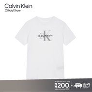 CALVIN KLEIN เสื้อยืดคอกลมแขนสั้นผู้หญิง Monogram Logo ทรง Regular รุ่น 47B865G YAA - สีขาว