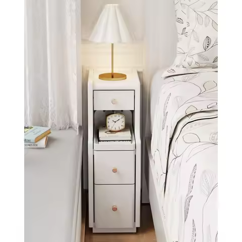 #Modern Midcentury Modern White Solid Wood 2-Drawer Narrow Nightstand For Bedroom Fully Assembled Fo