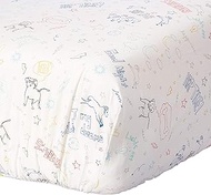 ED Ellen DeGeneres Doodle Dog - 100% Cotton Fitted Crib Sheet, All-Over Doodle Print, Ivory, Royal, 