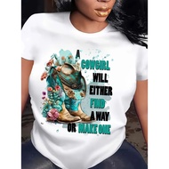 Local Warehouses Women s Western Cowgirl Shoes Print T Shirt Casual Crew Neck Short Sleeve Top Knit