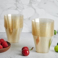 10PCS 9OZ 270ML Disposable Gold Powder Cups Plastic Wine Airline Cups Ice Cream Cups Mousse Cups