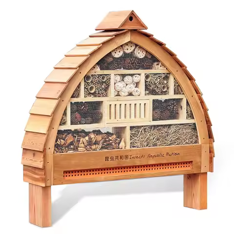 Luxury Insect Hotel XXL, 101x 23x109 cm in Arch Shape - Two Sections Natural Wooden Hotel Bee Bug Ho