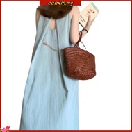 SUXI Sleeveless Loose Solid Color Midi Dreess Fashion Dress Women's Long Summer Holiday Dress