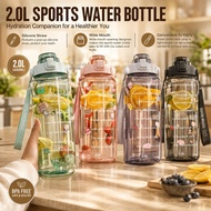[ Gstore ] 2000ml Reminder Water Bottle With Straw Scale Big Bottle 2 Liter Gym Bottle Sport Water B